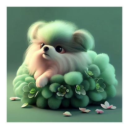 Green Haired Dog - Full Round Drill Diamond Painting 30*30CM