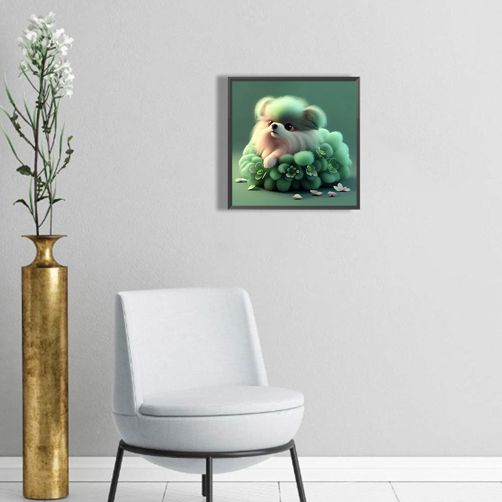 Green Haired Dog - Full Round Drill Diamond Painting 30*30CM