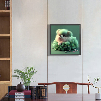 Green Haired Dog - Full Round Drill Diamond Painting 30*30CM