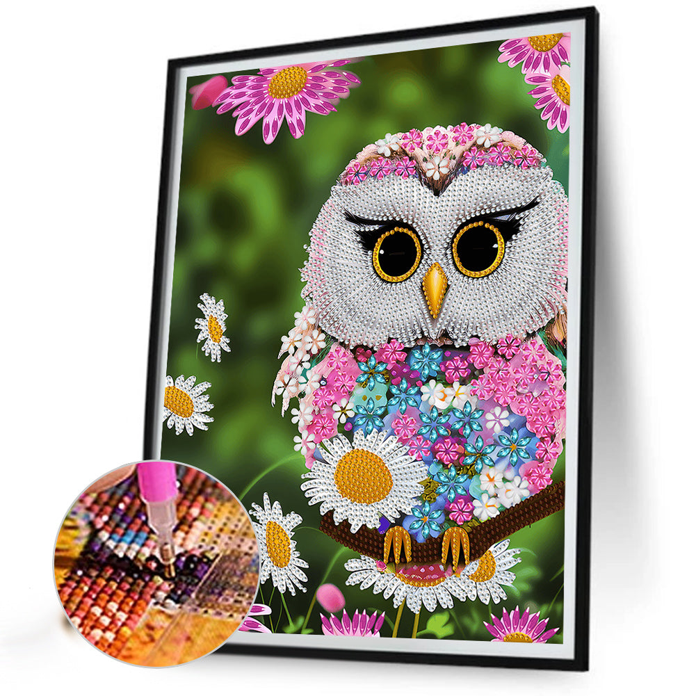 Pink Owl - Full Round Drill Diamond Painting 30*40CM