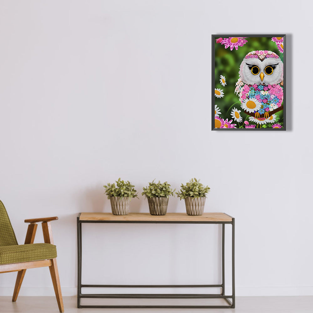 Pink Owl - Full Round Drill Diamond Painting 30*40CM