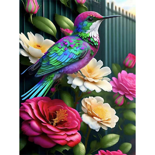 Hummingbird Rose Flower - Full Round Drill Diamond Painting 30*40CM