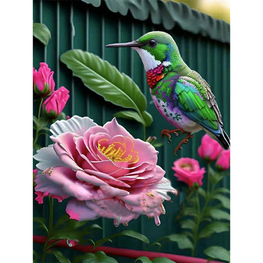 Hummingbird Rose Flower - Full Round Drill Diamond Painting 30*40CM