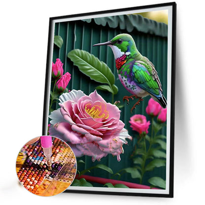 Hummingbird Rose Flower - Full Round Drill Diamond Painting 30*40CM