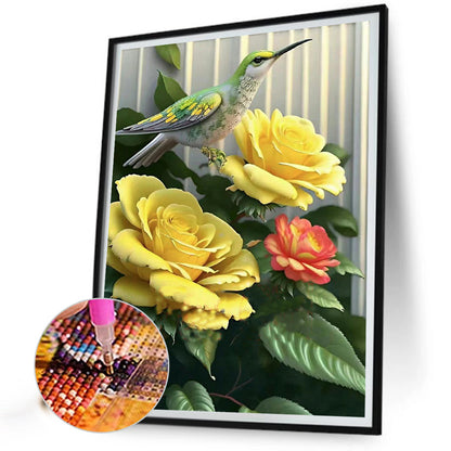 Hummingbird Rose Flower - Full Round Drill Diamond Painting 30*40CM