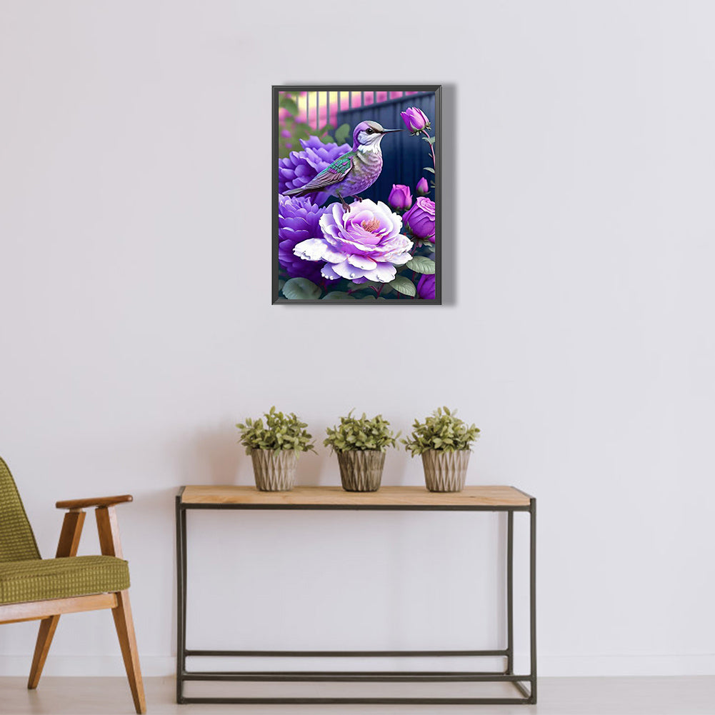 Hummingbird Rose Flower - Full Round Drill Diamond Painting 30*40CM