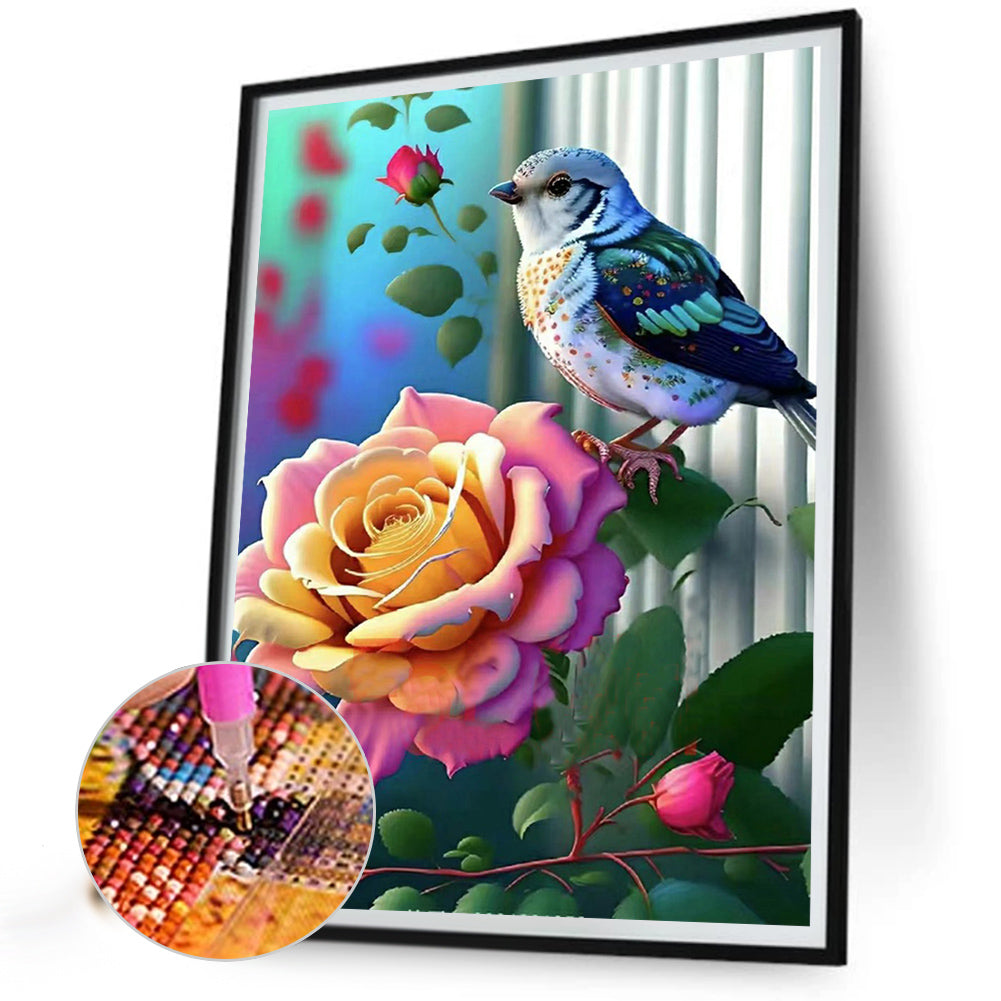 Hummingbird Rose Flower - Full Round Drill Diamond Painting 30*40CM