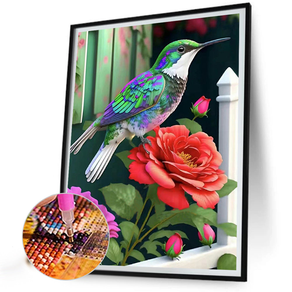 Hummingbird Rose Flower - Full Round Drill Diamond Painting 30*40CM