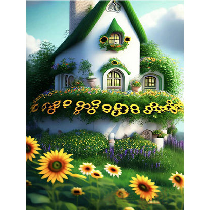 Green House With Sunflowers - Full Round Drill Diamond Painting 30*40CM