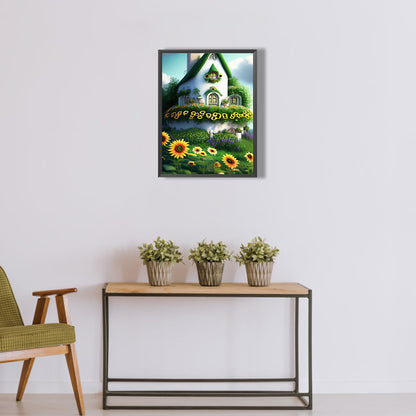 Green House With Sunflowers - Full Round Drill Diamond Painting 30*40CM