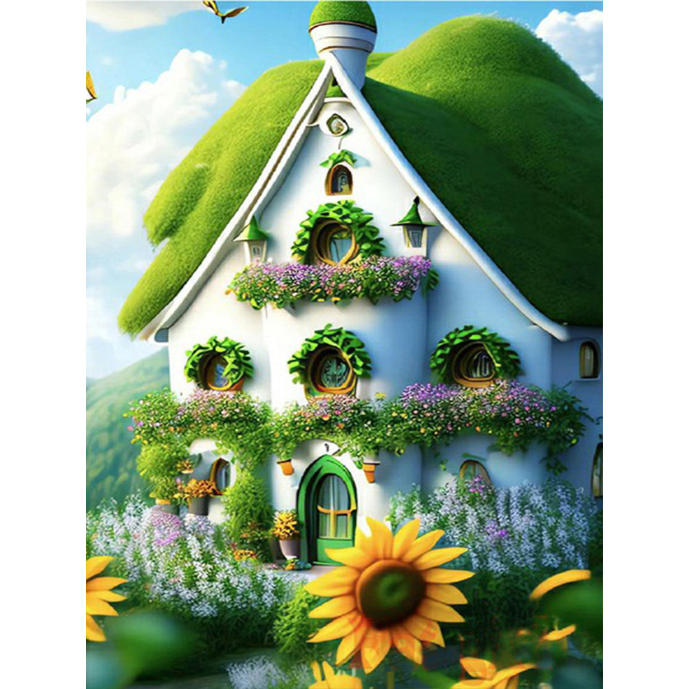 Green House With Sunflowers - Full Round Drill Diamond Painting 30*40CM