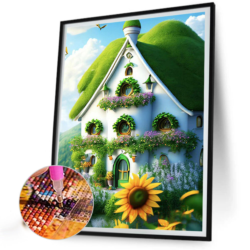 Green House With Sunflowers - Full Round Drill Diamond Painting 30*40CM