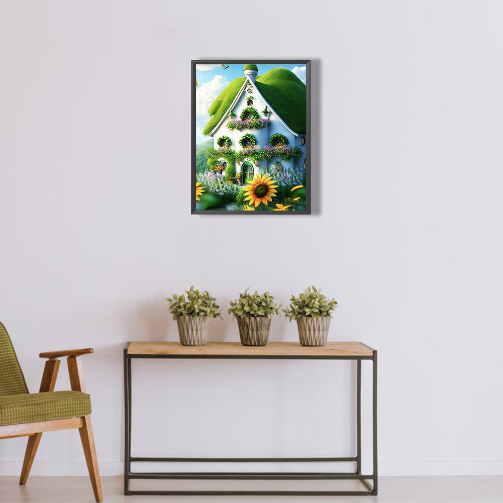 Green House With Sunflowers - Full Round Drill Diamond Painting 30*40CM