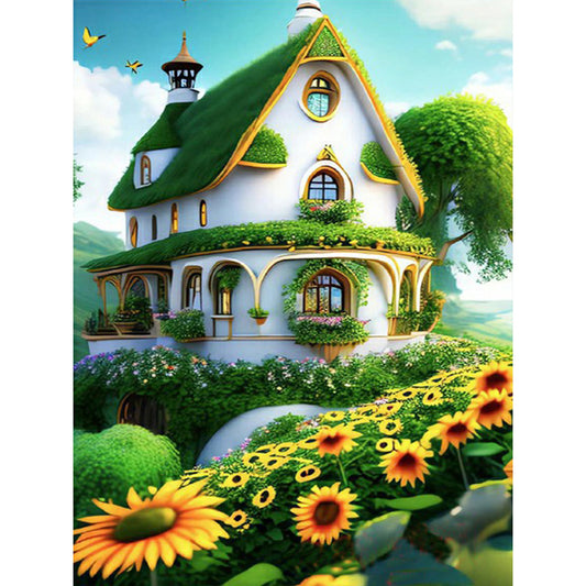 Green House With Sunflowers - Full Round Drill Diamond Painting 30*40CM