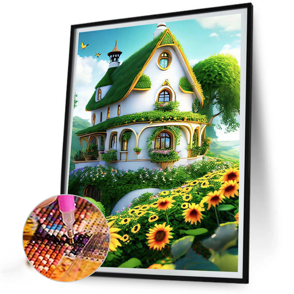 Green House With Sunflowers - Full Round Drill Diamond Painting 30*40CM