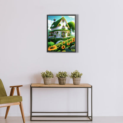 Green House With Sunflowers - Full Round Drill Diamond Painting 30*40CM