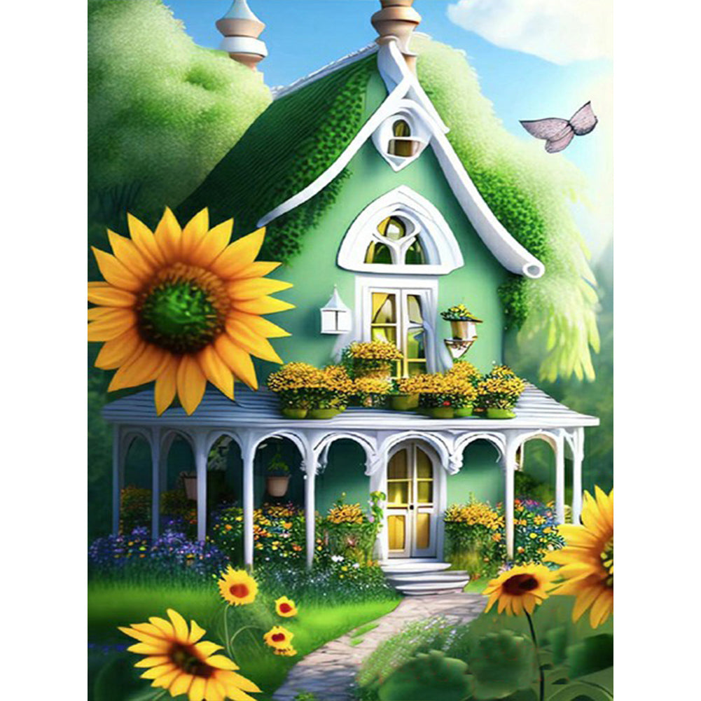 Green House With Sunflowers - Full Round Drill Diamond Painting 30*40CM