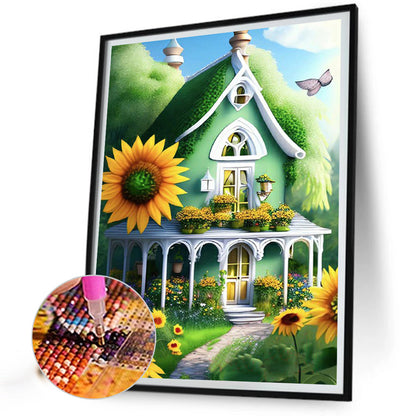 Green House With Sunflowers - Full Round Drill Diamond Painting 30*40CM