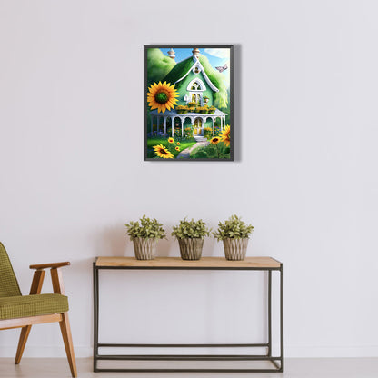 Green House With Sunflowers - Full Round Drill Diamond Painting 30*40CM