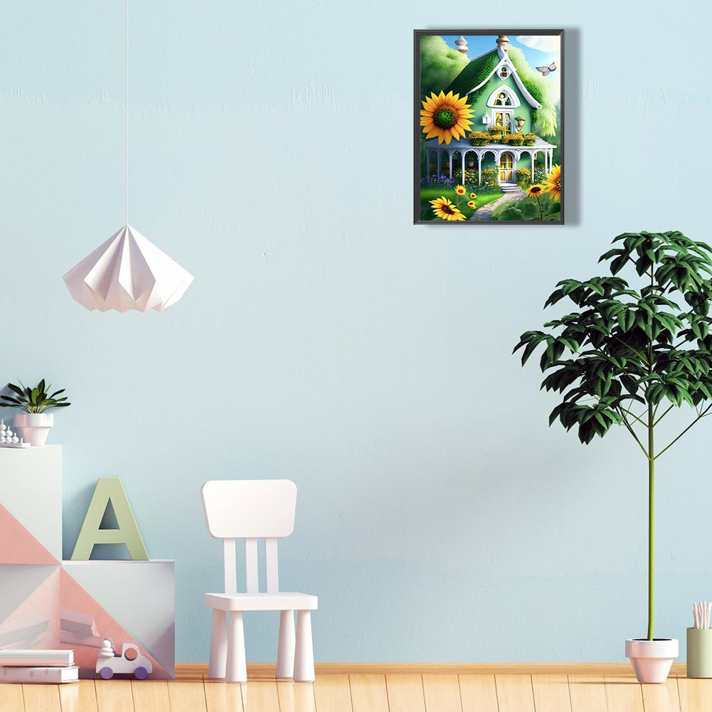 Green House With Sunflowers - Full Round Drill Diamond Painting 30*40CM