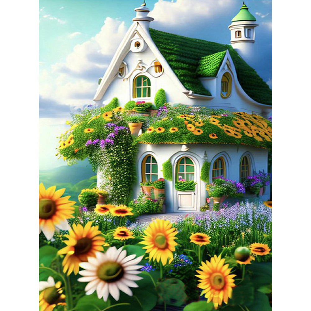 Green House With Sunflowers - Full Round Drill Diamond Painting 30*40CM