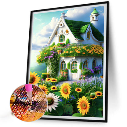 Green House With Sunflowers - Full Round Drill Diamond Painting 30*40CM