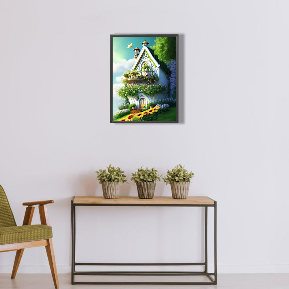 Green House With Sunflowers - Full Round Drill Diamond Painting 30*40CM