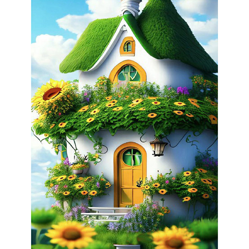 Green House With Sunflowers - Full Round Drill Diamond Painting 30*40CM