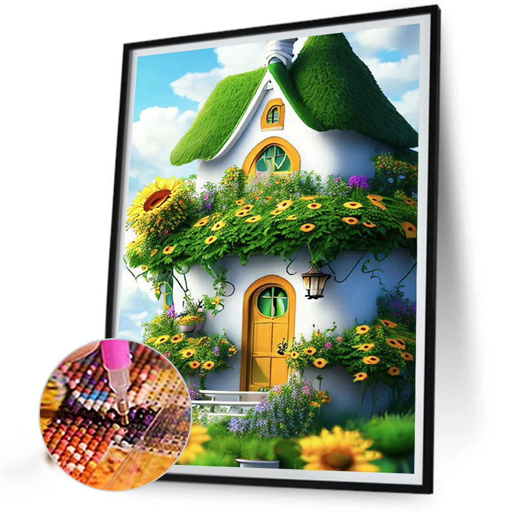 Green House With Sunflowers - Full Round Drill Diamond Painting 30*40CM