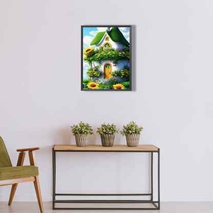 Green House With Sunflowers - Full Round Drill Diamond Painting 30*40CM