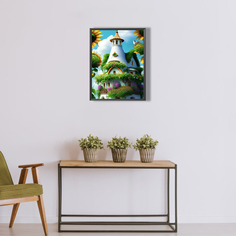 Green House With Sunflowers - Full Round Drill Diamond Painting 30*40CM