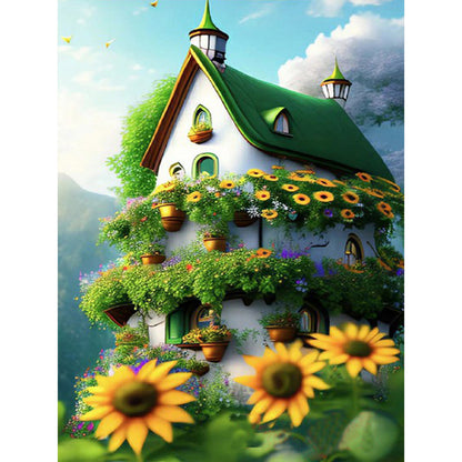 Green House With Sunflowers - Full Round Drill Diamond Painting 30*40CM