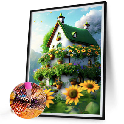 Green House With Sunflowers - Full Round Drill Diamond Painting 30*40CM