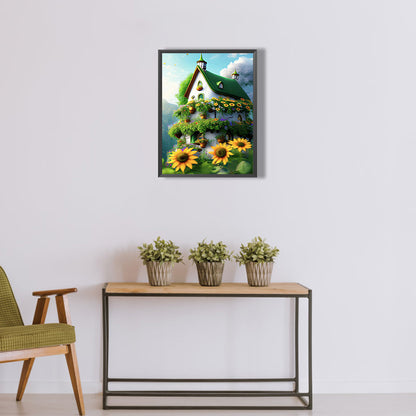 Green House With Sunflowers - Full Round Drill Diamond Painting 30*40CM