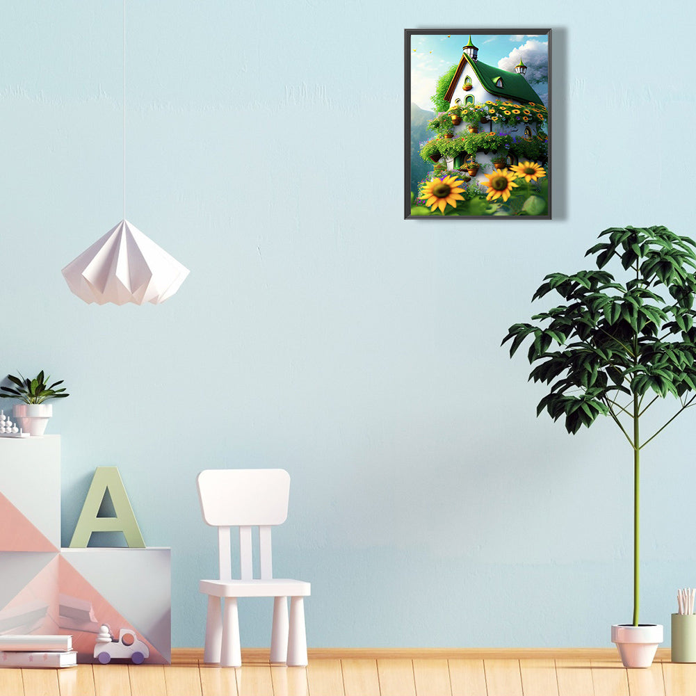 Green House With Sunflowers - Full Round Drill Diamond Painting 30*40CM