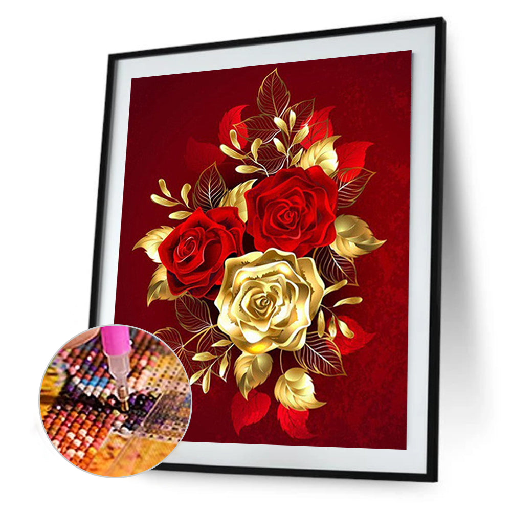 Golden Red Rose - Full Square Drill Diamond Painting 50*60CM