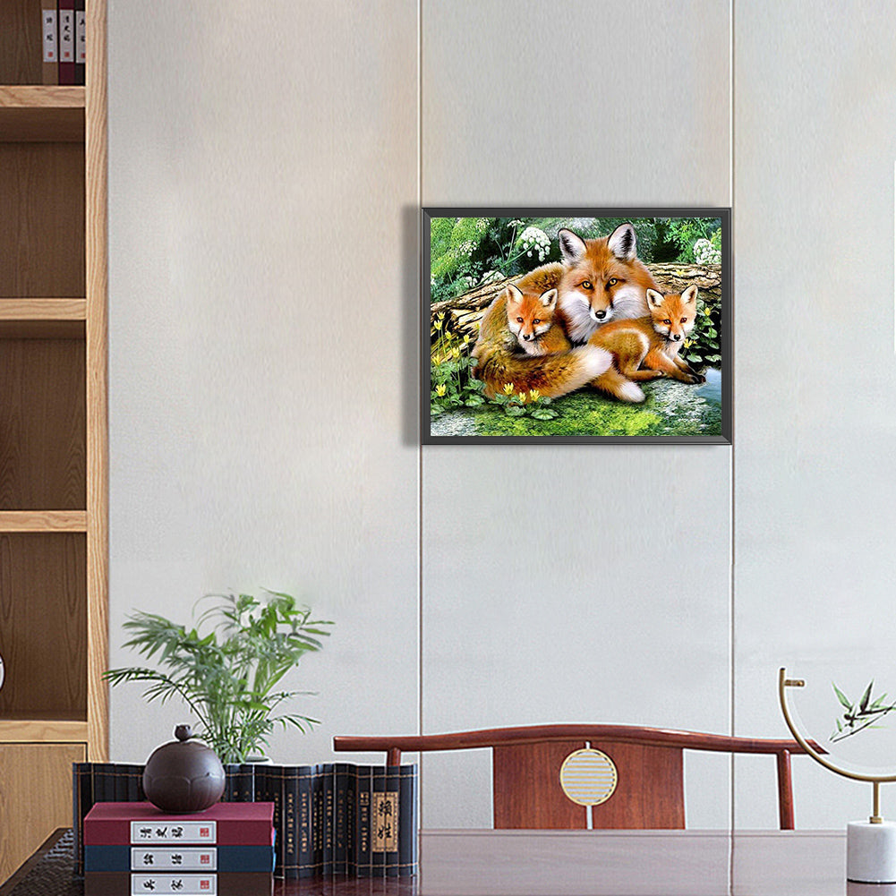 Three Foxes - Full Round Drill Diamond Painting 40*30CM