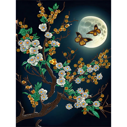 Butterfly On A Branch Under The Moon - Special Shaped Drill Diamond Painting 30*40CM