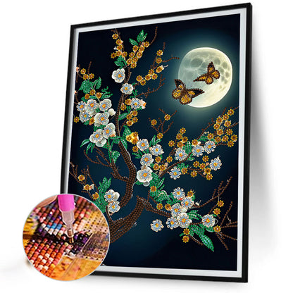 Butterfly On A Branch Under The Moon - Special Shaped Drill Diamond Painting 30*40CM