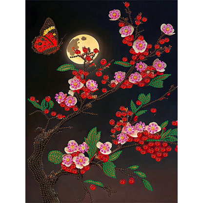 Butterfly On A Branch Under The Moon - Special Shaped Drill Diamond Painting 30*40CM