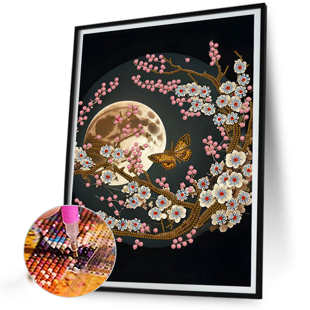 Butterfly On A Branch Under The Moon - Special Shaped Drill Diamond Painting 30*40CM