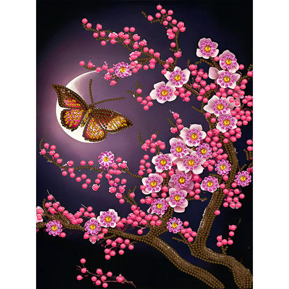 Butterfly On A Branch Under The Moon - Special Shaped Drill Diamond Painting 30*40CM