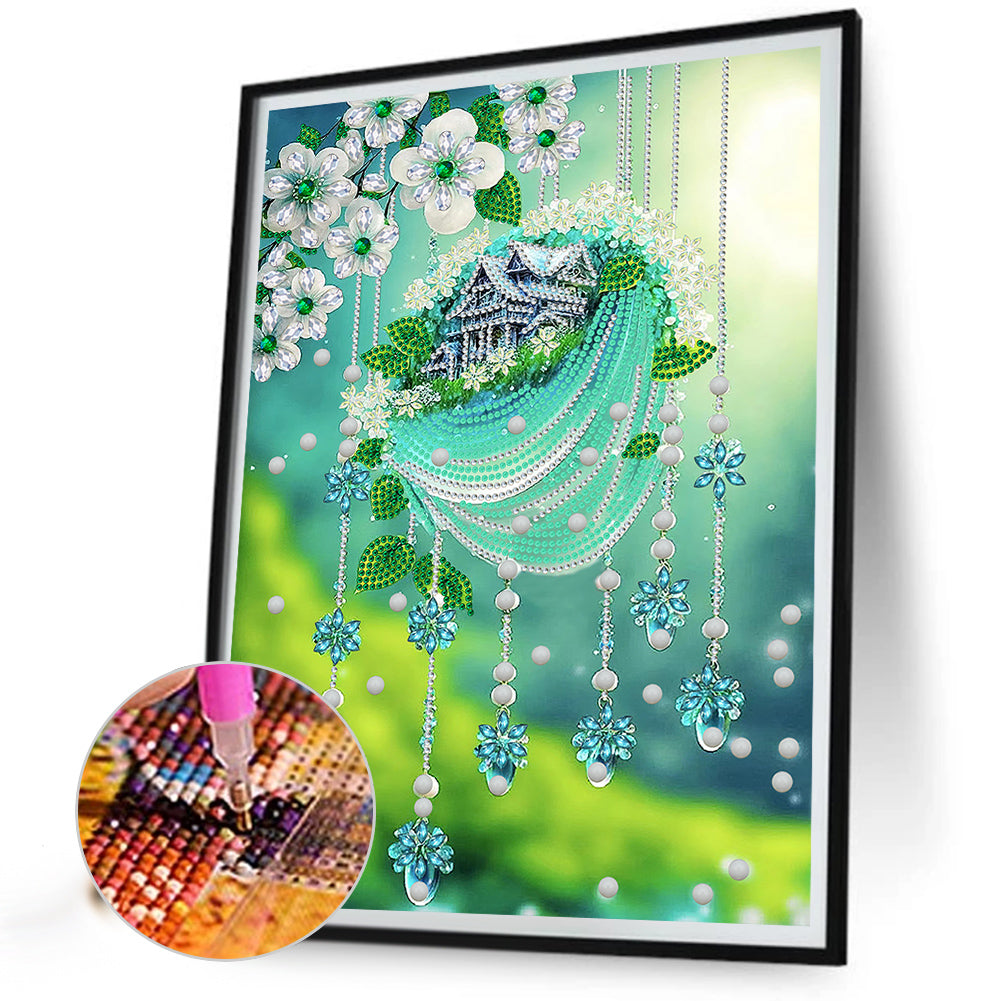 Green Leaf Water Drop Microcosm - Special Shaped Drill Diamond Painting 30*40CM