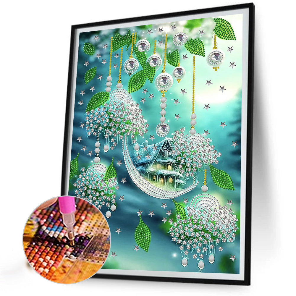 Green Leaf Water Drop Microcosm - Special Shaped Drill Diamond Painting 30*40CM