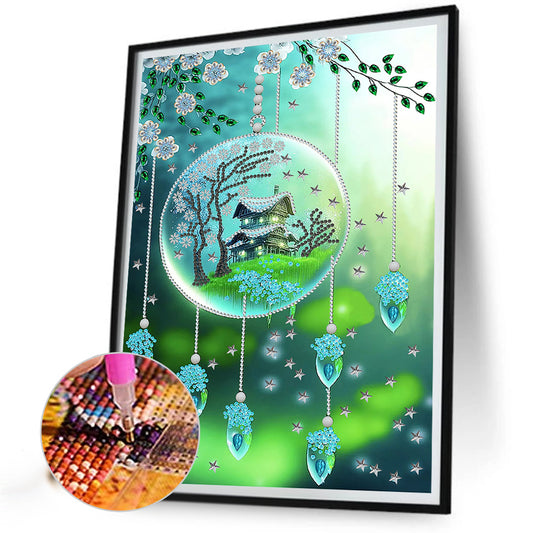 Green Leaf Water Drop Microcosm - Special Shaped Drill Diamond Painting 30*40CM