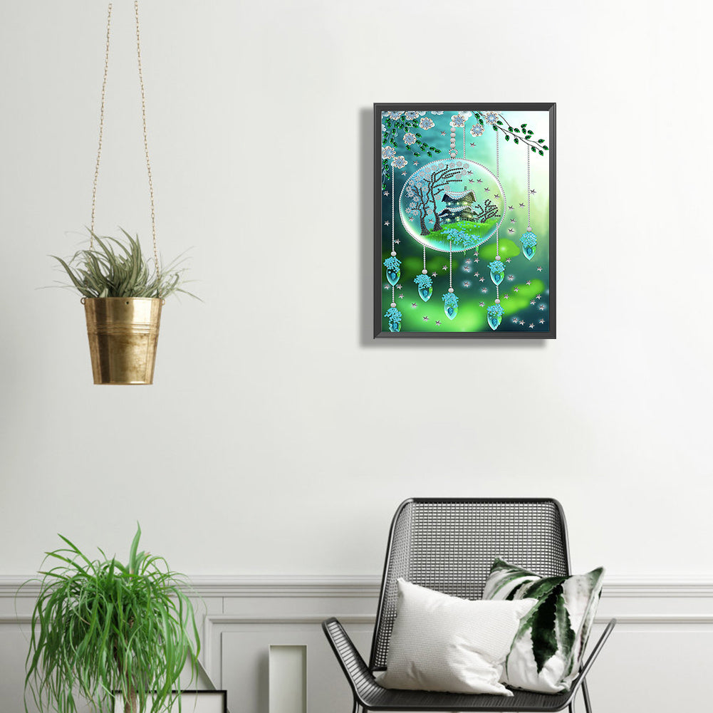 Green Leaf Water Drop Microcosm - Special Shaped Drill Diamond Painting 30*40CM