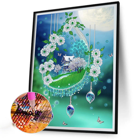 Green Leaf Water Drop Microcosm - Special Shaped Drill Diamond Painting 30*40CM