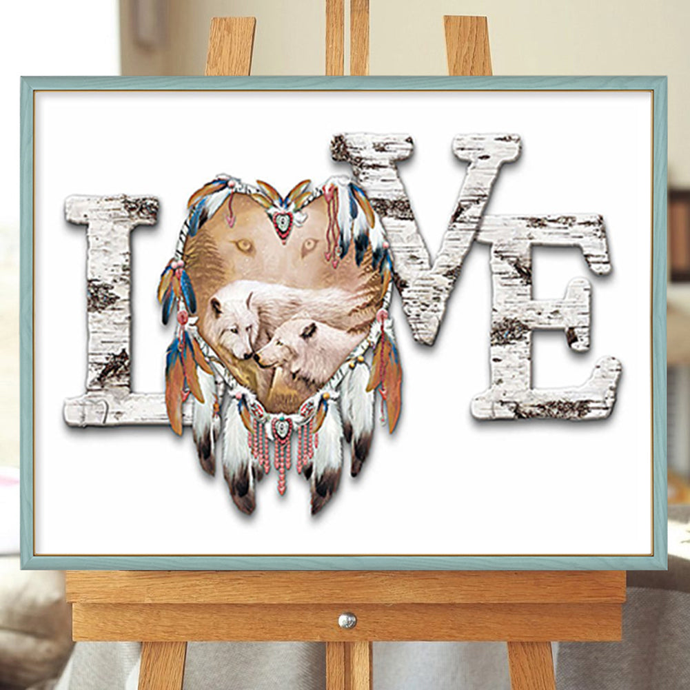 Lov Wolf Dreamcatcher - Full Round Drill Diamond Painting 40*30CM