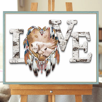 Lov Wolf Dreamcatcher - Full Round Drill Diamond Painting 40*30CM