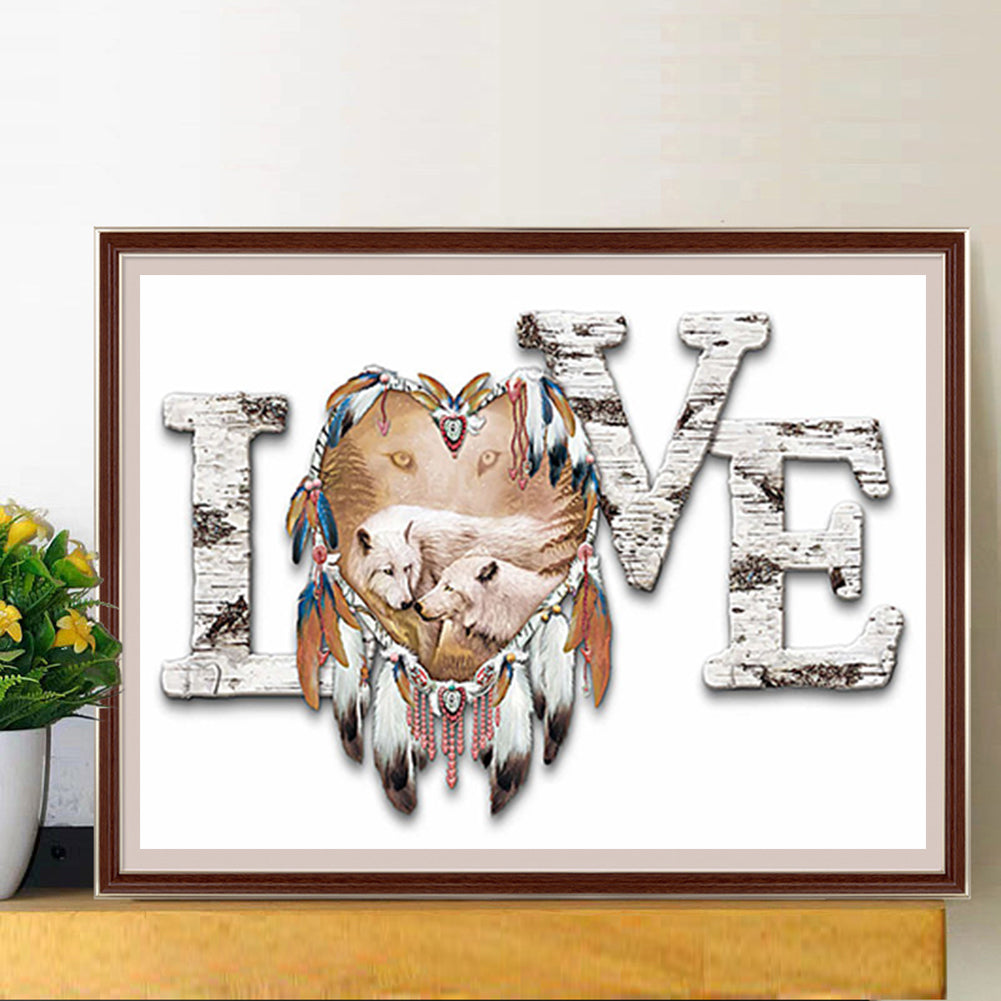 Lov Wolf Dreamcatcher - Full Round Drill Diamond Painting 40*30CM